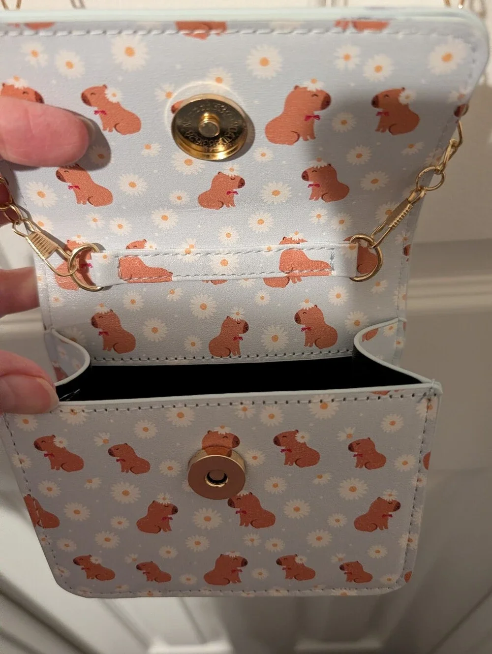 Mini/Crossbody Purse with Capybaras and Faux Pearl Handle